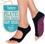 Tucketts Allegro Toeless Non-Slip Grip Socks - Anti Skid Yoga, Barre, Pilates, Home & Leisure, Pedicure - L/XL - 1 pair Black Swan