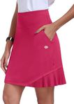 MoFiz Golf Skorts Skirts for Women Casual Summer Pleated Tennis Skirt High Waisted Athletic Skort 20" Knee Length Skorts with Pockets M Rose Red