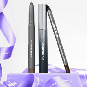 Wonderskin Brown is the New Black Longwear Eyes Set, IYKYK Eyeshadow in Mink, 1440 Longwear Eyeliner in Kalamata and Infinite Rizz Mascara in Brown.