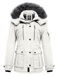 Wantdo Women's Windproof Warm Coat Winter Casual Fleece Coat Classic Cotton Hoodie Jacket Ladies Slim Fit Jacket Beige XL