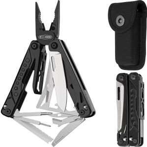PERWIN Multitool, 20-in-1 Stainless Steel Multi Tools Pliers with Nylon Sheath, Safe Locking, Professional Multi-Tool for Survival, Camping and Hunting, Black