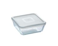 Pyrex Microwave Safe Classic Square Glass Dish with Plastic Lid 2.0 Litre White, Pack of 2, Klar