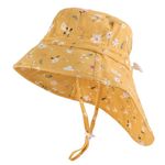 LACOFIA Baby Cotton Summer Hat Toddler Girls Sun Hat Kids UPF 50+ Neck Protection Flap Cap with Adjustable Chin Straps Yellow 2-5 Years