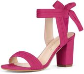 Allegra K Women Open Toe Ankle Tie Back Chunky Heel Hot Pink Sandals - 12 M US