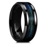 King Will Tungsten Carbide Wedding Band for Men - 8mm Black High Polished Inlay Blue Green Sand Sea Desert Star for Everyday Wear Comfort Fit Q (8.5)