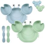 PandaEar 2 Pack Silicone Suction Plate for Baby, Divided Toddler Plate with 2 Baby Spoons for Self Feeding, Kids Baby Plates Replay Feeding Items, Baby Led Weaning Supplies, Crab