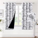 H.VERSAILTEX 100% Blackout Curtains for Living Room Camellia Floral Light Blocking Window Treatment Curtains with Black Liner Grommet Thermal Drapes, 2 Panels Set, Each W132cm x D160cm, Black