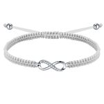 J.Endéar Infinity Bracelet for Women Girls, Dainty 925 Sterling Silver Handmade Braided Rope Adjustable Bracelet Infinity Love Friendship Birthday Gift Jewelry, Grey