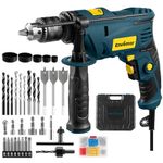 Enventor Hammer Drill, 900W 0-3000RPM Electric Corded Hammer Drill, Variable Speed, 13mm Chuck, 360° Auxiliary Handle, with 36pcs Accessories for Concrete, Iron Plate, Masonry and Wood, Blue