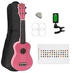 Soprano Ukulele for Beginners in Pink with FREE Uke Bag & Tuner