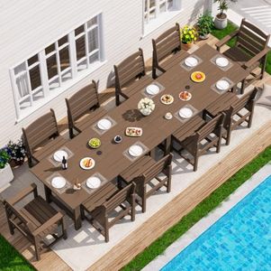 SERWALL HDPE Outdoor Dining Furniture, Outdoor Dining Set for 10, Brown | Includes 2 Tables & 8 Armless Chairs & 2 Armrest Chairs. All-Weather Resistant Dining Furniture