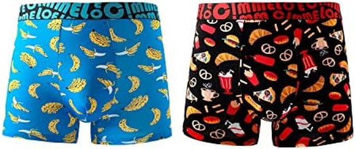 CIMMELO Men's Boxer Briefs | Printed Underwear | Cotton Stretch Boxer Briefs | Funky Gift | Stylish Cartoon Designs pack set, Fast Foods/Banana Ocean, Large