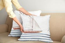 Ambesonne Nautical Pillow Cushion Cover Pack of 2, Let Your Dreams Sail Words with Boat in Waves Motivation Lifestyle Print, Decorative Square Accent Pillow Case, 2 Pcs-18" x 18", Cinnamon Pale Blue