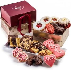 Dulcet Gift Baskets Grand Gourmet Mothers Day Two Tower Party Basket — Sugar Cookies & Fresh Baked Pastries, Gift for Mom from Dad, Son & Daughter - Personal Note Option Available