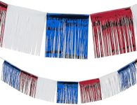Fun Express 24 Ft Foil Patriotic Fringe for Fourth of July Party Decorations - Red, White, & Blue Metallic Foil Fringe for Quick Decor - Durable, Reusable, Instant Patriotic Transformation