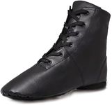 Jruzn Jazz Boots Dance Shoes: High Top Black Jazz Shoes Lace Up - Premium Leather Dancing Shoes - Flat Split Sole Over Ankle Jazz Boots for Women Girls Kids and Men, Black, 8.5 Women/8 Men