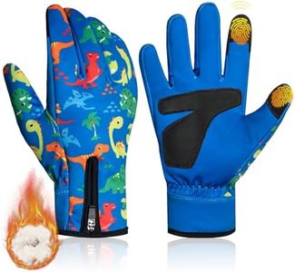 RIGWARL Warm Kids Winter Gloves with Zipper Cuff, Anti-Slip Boys Girls Winter Gloves for Kids Aged 3-15, Touchscreen Kids Grip Gloves for Cold Weather Sports Running Cycling Hiking School Fishing