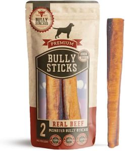 Bully Bunches Premium12 Inch Monster Odour-Free Bully Sticks for Large & Giant Dogs - Long Lasting Chews for Oral Care - All Natural & Single Ingredient, 100% Beef Dog Treats, Rawhide Free (2 Pk)