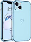 GUAGUA Case for iPhone 13, iPhone 13 Cases Cute Heart Pattern Soft TPU Plating Cover for Women Girls with Camera Protection & 4 Corners Shockproof Protection Phone Cases for iPhone 13 6.1" Blue