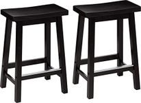 Amazon Basics Classic Solid Wood Saddle-Seat Kitchen Counter Stool with Foot Plate 24 Inch, Black, Set of 2