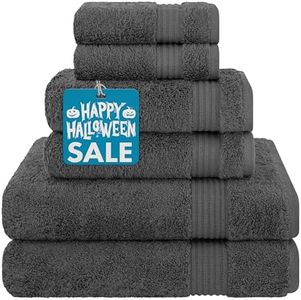 Hotel & Spa Quality, Absorbent and Soft Decorative Kitchen and Bathroom Sets, Cotton, 6 Piece Turkish Towel Set, Includes 2 Bath Towels, 2 Hand Towels, 2 Washcloths, Charcoal Grey