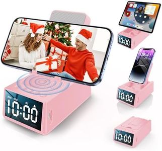 Gifts for Women/Girls, Phone Stand with Bluetooth Speaker & LED Alarm Clock, 12H Playtime&Anti-Slip Base, Hands-Free for Home Cooking/Office, Thoughtful for Mom, Grandma, Wife (Pink)
