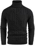 GRACE KARIN Men's Casual Turtleneck Pullover Sweaters Casual Knitted Twisted Pullover Solid Mock Sweaters Black S