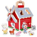 AULISTOY Montessori Wooden Farm Sorting Barn Toys for Toddlers Baby Boys Girls Kids Age 1 2 3 +Year Old,Take-Along Animals Shape Sorter Learning Educational Toys with Windmill,Easter Gifts for Toddler