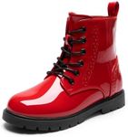 DREAM PAIRS Boys Girls Boots Side Zipper Kids Combat Ankle Booties,Size 11 Little Kid,RED,KBO211