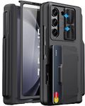 SIXBOX for Samsung Galaxy Z Fold 5 Case with Card Holder & S Pen Holder & Slide Lens Cover, Built-in Hinge Protection & Screen Protector, Durable Sturdy Phone Cover Case for Galaxy Z Fold 5, Black