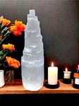 Selenite Mountain Pillars Handmade White Natural Raw Crystal Tower Healing Energy Mineral Meditation Charging Selenite Crystal Table Decorative Pillar Chakra Spiritual Gift Decorative (20cm)