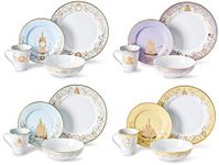 Disney Themed Dinnerware Set - 16 Ceramic Dishes, 4 Place Settings | Collection 1| Cinderella, Aladdin, Little Mermaid, & Beauty and the Beast Colorful Dinner & Dessert Plates, Bowl & Mug