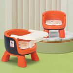 Baybee Creto Baby Booster Chair for Feeding | Portable Dining Chair for Baby with Removable Cushion Pad & Food Tray | Baby Booster Seat | Infant Sitting Chairs for Kids 6 Months to 3 Years (Orange)