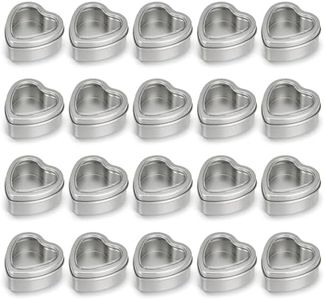Dicunoy 20 Pack 2oz Metal Tins, Heart Shaped Empty Tin Box With Lids, Candle Jars Gift Storage Container Cans With Clear Window For Candle Making, Candies, Treasures