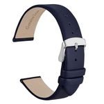 WOCCI 14mm Watch Strap with Silver Buckle, Elegant Genuine Leather Replacement Band for Men or Women (Dark Blue)