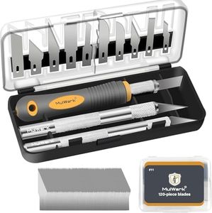 MulWark 136-Piece Precision Hobby Knife Set - Exacto Knife Set for Modeling - Craft Knife Magnetic Customized Handle with Chiseling Blade, Stencil Edge Blade, Fine Point Blade Included 120#11 blades