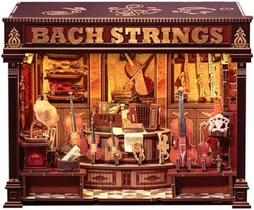 Cutefun Book Nook Kit - DIY Miniature House Dollhouse Kit, Book Nook Kits for Adults, Bookshelf Insert Bookend with LED Light for Teens and Adults (Bach Strings)