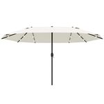 Outsunny 4.4m Double-Sided Sun Umbrella Garden Parasol Patio Sun Shade Outdoor with LED Solar Light, NO BASE INCLUDED, Cream White