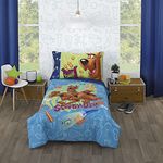 Warner Brothers Scooby Doo - Scooby Dooby Doo Blue, Green, Brown and Orange 4 Piece Toddler Bed Set - Comforter, Fitted Bottom Sheet, Flat Top Sheet, and Reversible Pillowcase