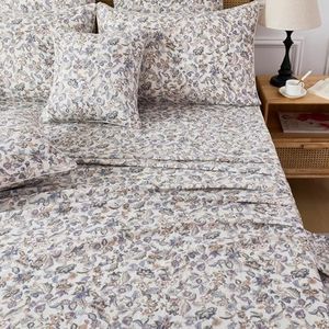 FADFAY Muslin Cotton Full Sheets Set,Breathable Cooling Double Gauze Bed Sheets for Dorm, Soft Paisley Floral Bedding for Kids Teens Students, Lightweight Cotton Sheets
