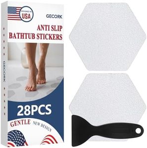 Gecork 28 PCS Shower Floor Non Slip Stickers with Strong Adhesive, Invisible & Durable Anti Slip Shower Stickers with Scraper for Bath Tub, Pools and Stairs(Clear,Hexagon)