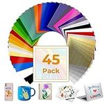 EPRCUT 12" x 12" Permanent Vinyl Sheets, 45 Multi-color Sheets Adhesive Vinyl Bundle, Outdoor Waterproof Permanent Vinyl for All Cutting Machine, Sticker, DIY Mug, Home Decal, Glossy, Matte