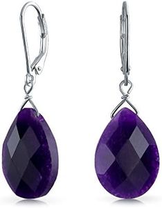 Gemstone Purple Amethyst Faceted Teardrop Pear Shaped Drop Dangle Lever back Earrings For Women .925 Sterling Silver