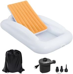 Bloomoja Inflatable Toddler Travel Bed with Safety Bumpers, 60 Inch Portable Kids Air Mattress with High-Speed Pump, Inflatable Toddler Bed for Travel Camping and Grandmas House, Orange