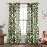 XTMYI Olive Green Curtains 84 Inch Length for Bedroom Aesthetic,Sheer Boho Cottage Core Room Decor,Natural Ivy Leaf Plant Pine Tree Fake Vine Curtain for Living Room,Moss Dark Green