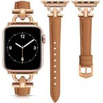 mxiixnai Leather Band Compatible with Apple Watch Strap Women, Genuine Leather Wristband with D-Shape Metal Buckle for iWatch Bands Series 10/9/8/7/6/5/4/3/2/1/se(38/40/41/42mm,Light Brown/Rose Gold)