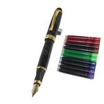 Jinhao 450 Normal Nib Fountain Pen White line with 5 Color Gullor Ink Cartridges