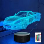 Car 3D Night Light, Lampeez LED Racing car Illusion Lamp with Remote Control & 16 Colors Changing & Dimmable Function,Creative Idea as Xmas Holiday Birthday Gifts for child Friend