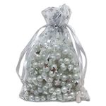 100-Pack 4x6 in Sheer Organza Gift Bags with Drawstring (Medium) - Metallic Stars (White/Silver) - for Wedding Party Favors, Jewelry, Candy, Treats Mesh Pouch by The Display Guys