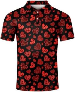 uideazone Funny Valentines Day Shirt Men Valentine Gifts Red Heart Shirts Mens Funny Polo Holiday Valentines Costume L